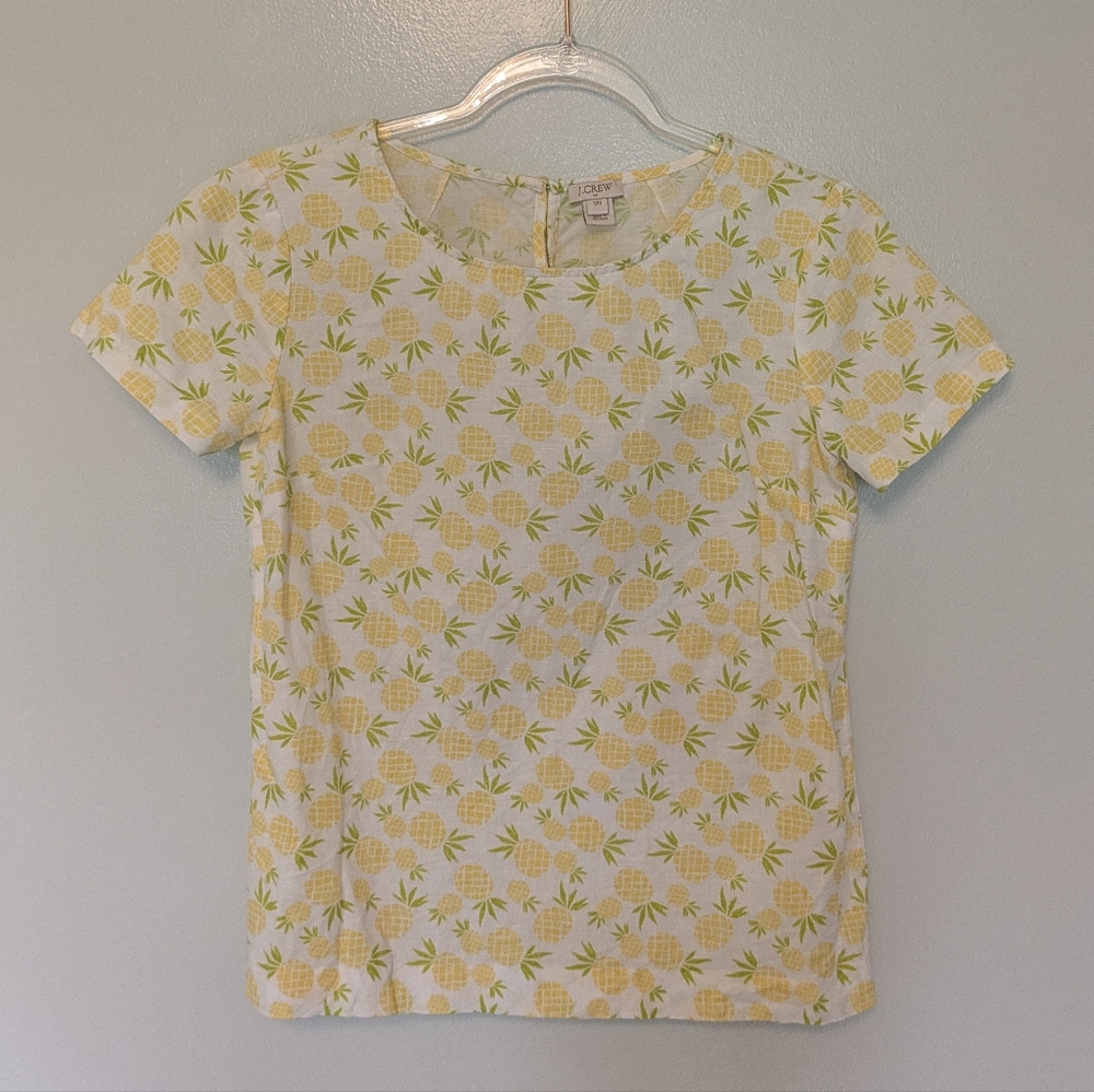 J. Crew Pineapple Print Tee Shirt Linen Cotton XXS